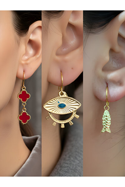 TURBİJ طقم أقراط نسائية مكون من 3 قطع مع رمزات عصرية