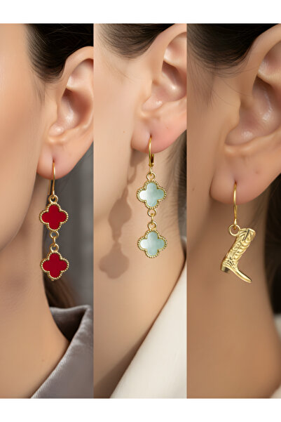 TURBİJ طقم أقراط نسائية مكون من 3 قطع مع رمزات عصرية