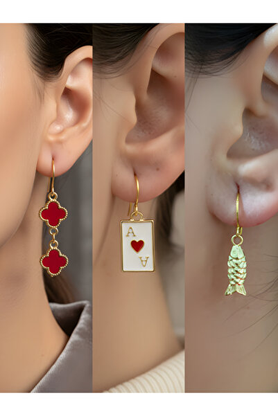 TURBİJ طقم أقراط نسائية مكون من 3 قطع مع رمزات عصرية