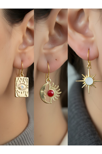 TURBİJ طقم أقراط نسائية مكون من 3 قطع مع رمزات عصرية