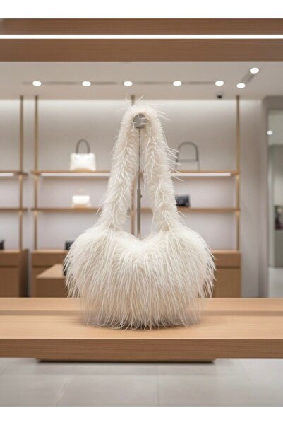 Axesoire NWC-052 Peluş Püsküllü Beyaz Çanta