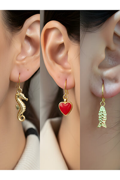 TURBİJ طقم أقراط نسائية مكون من 3 قطع مع رمزات عصرية