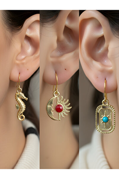 TURBİJ طقم أقراط نسائية مكون من 3 قطع مع رمزات عصرية