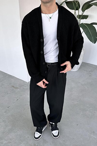 HAFKAGİYİM Black Knitted Detail Knitwear Cardigan