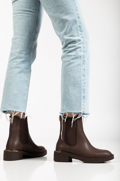 RİSSOLİ Γυναικείες μπότες με φερμουάρ στην πλάτη με λεπτομέρεια από λάστιχο σε καφέ χρώμα