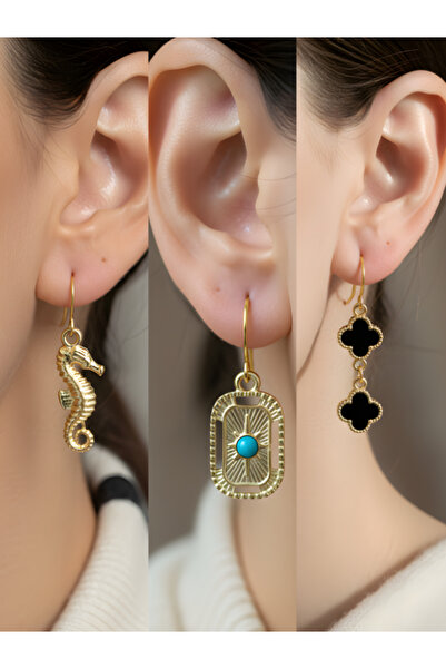 TURBİJ طقم أقراط نسائية مكون من 3 قطع مع رمزات عصرية