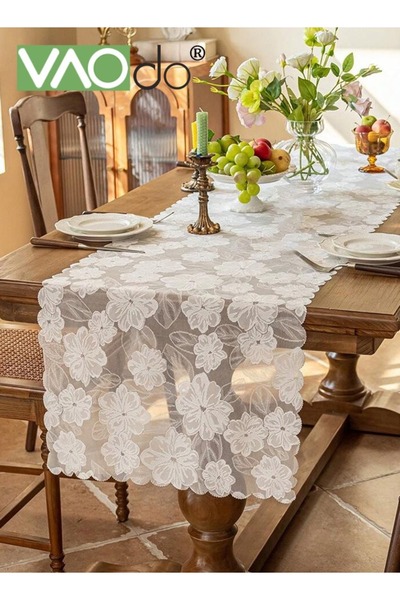 VAODO مفرش طاولة مطرز بنقشة زهور الكاميليا، مفرش طاولة مطرز، طاولة مطبخ منزلي...