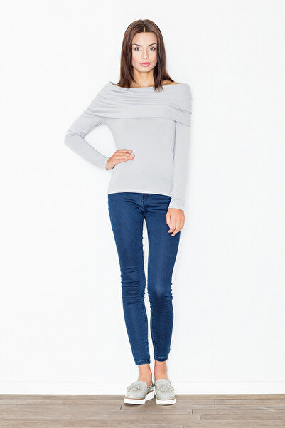 Figl Long sleeve fitted blouse - grey high collar blouse M469 size L