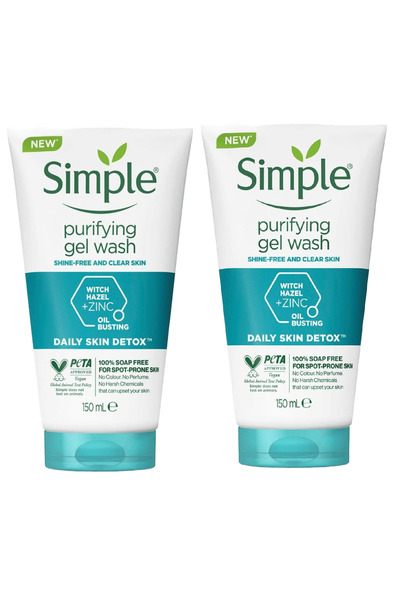 Simple قطعتين من جل تنظيف وتنقية الوجه اليومي لإزالة السموم من البشرة للحصول على بشرة نظيفة 150 مل