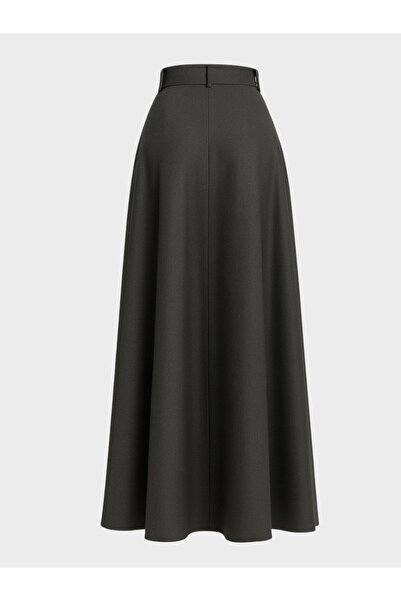 RİVUS High Waist Maxi Length Skirt with Pockets - Gray