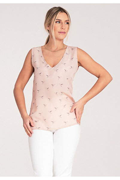 Figl Bluză elegantă fără mâneci - bluză cu imprimeu - bluză roz M1076 mărimea L