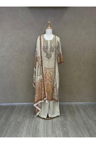 HashtagBe Ivory and Beige Printed Suit Set