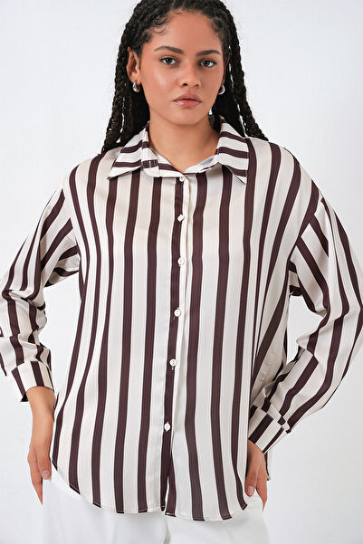 Bigdart 3964 Ελαφρύ ντραπέ σατέν πουκάμισο - Μ. Καφέ