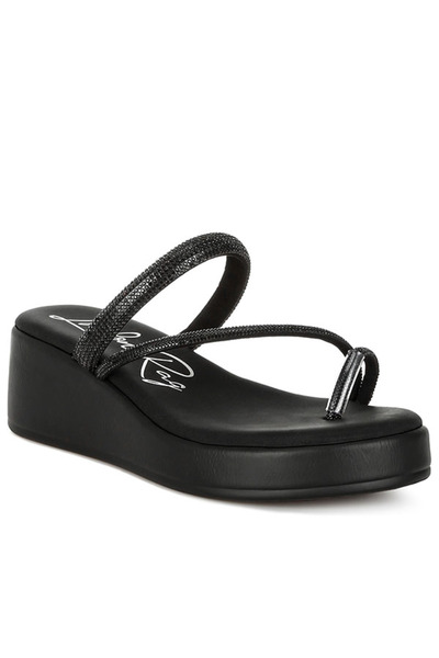 london Rag Women Toe Loop Slip On Rhinestone Sandals in Black