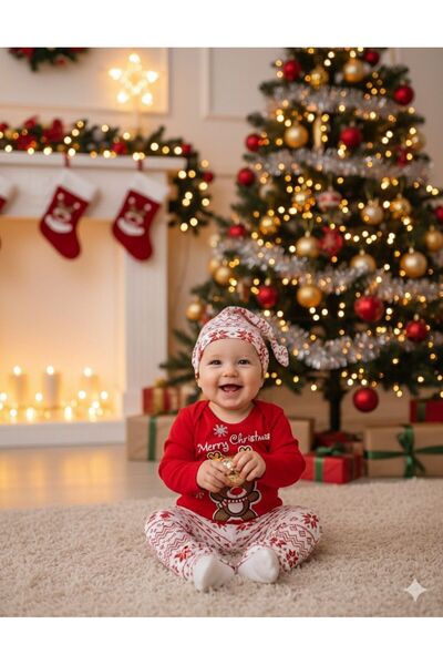 Mişsa Bebe New Year's Christmas Baby Children's Bodysuit Set 3-Piece Set