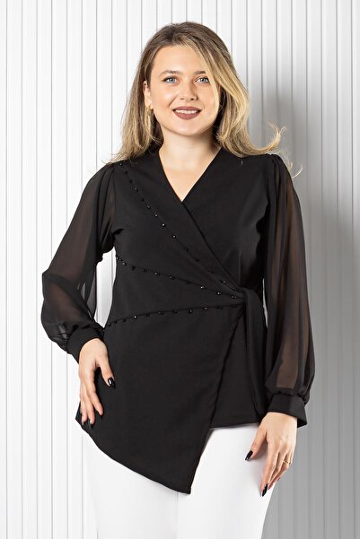 SUBU TASARIM Chiffon Sleeve Tie Detail Blouse Black Tbs986