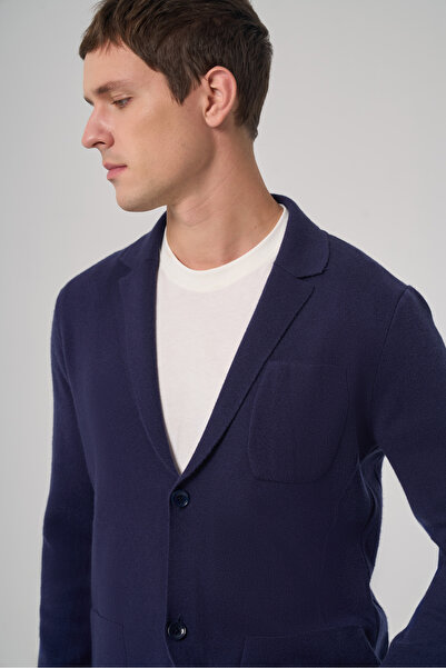 Morven Men's Marine Trend Classic Collar Front Button Cardigan