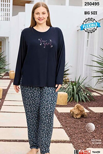 Aydoğan Великий розмір Віскозний жіночий піжамний комплект з довгими рукавами 250495 Laci02
