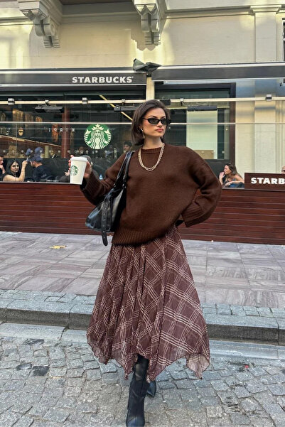 Sorridi Fusta maro din tul cu model în carouri