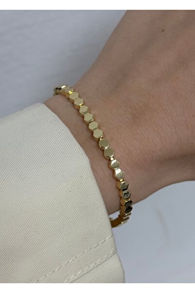 KİLİGİSTANBUL 14K ALTIN GÖRÜNÜMLÜ PREMİUM ALTIGEN BİLEKLİK (KARARMALARA KARŞI...