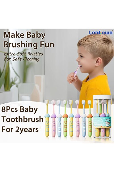 AZONEE مجموعة فرشاة أسنان للأطفال (8 قطع) - شعيرات ناعمة، مقبض مريح، للأعمار ...