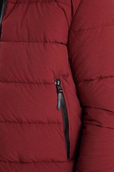 Tudors Men's Relax Fit Relaxed Fit Double Pocket Removable Hooded Maroon Inflatable Coat