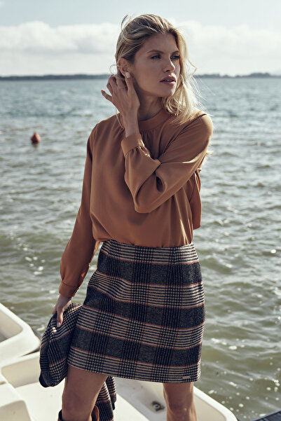 Figl Bluză elegantă de damă maro cu mâneci lungi M730 mărimea XL