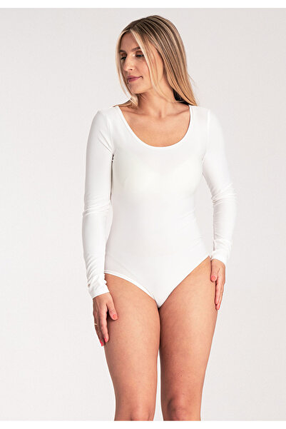 Figl Elegant bodysuit for women - ecru bodysuit with long sleeves M1037 size L