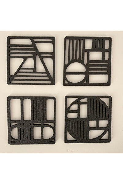 DECORADI Set of 4 coasters, square, 9 X 9 cm, black, box included, 3D printed