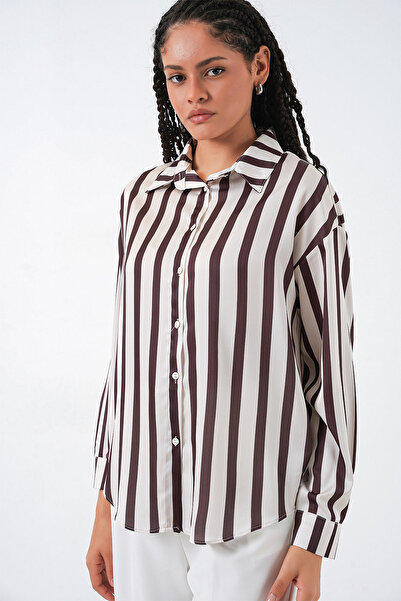 Bigdart 3964 Ελαφρύ ντραπέ σατέν πουκάμισο - Μ. Καφέ