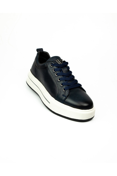 Voyager 054 Navy Blue Leather Men's Sneaker Shoes