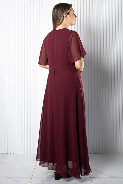 SUBU TASARIM Sequin Detailed Chiffon Dress Dress Burgundy Tbs978