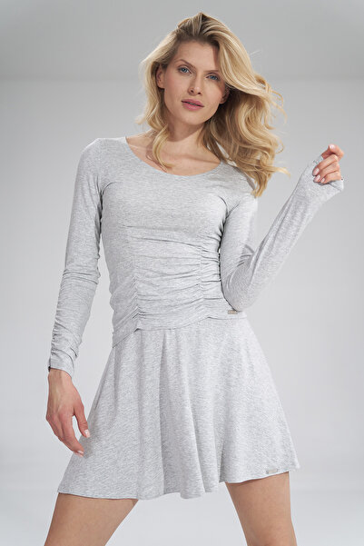 Figl Women's blouse with ruffles and long sleeves, grey melange M788, size S