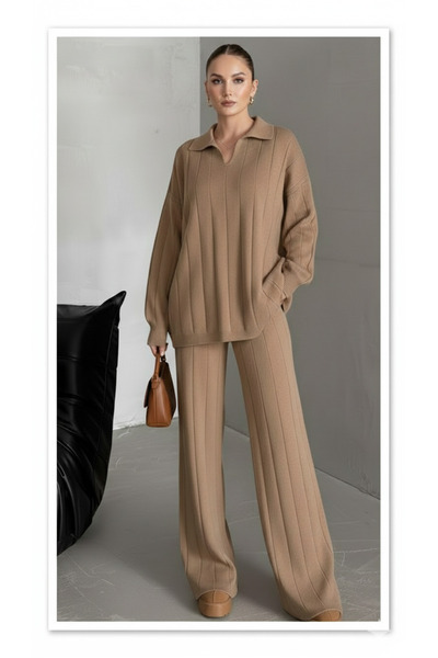 My Blog Mink Polo Collar Top and Bottom Set - 04588