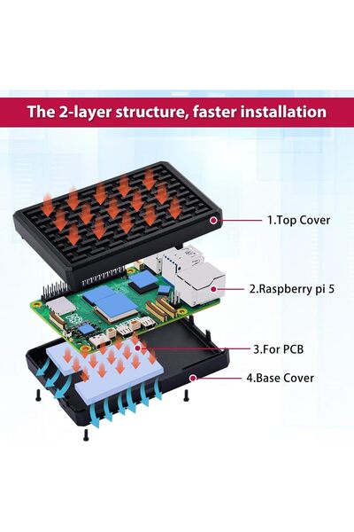 EXCEFORE Raspberry Pi 5 Armor Case with Passive Cooling, Aluminum Metal Case with Heat-Conducting St