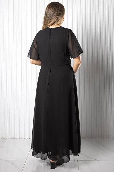 SUBU TASARIM Sequin Detailed Chiffon Dress Dress Black Tbs978