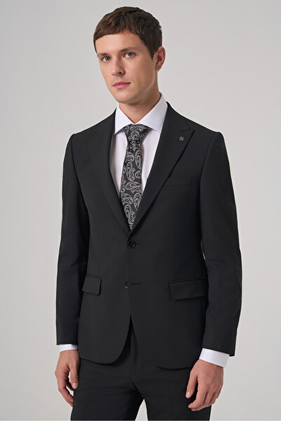 Morven Men's Black Polyviscon Basic Slim Fit Pointed Collar Suit