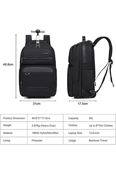 ah arctic hunter Trolley Business Backpack for Men 30L - Water Resistant, 17-inch Laptop Pocket, Bla