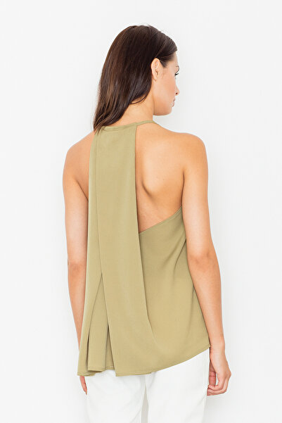 Figl Open back blouse - olive V-neck blouse M480 size XL
