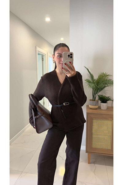 BİRCANÇİL Cardigan cu centură maro Jore