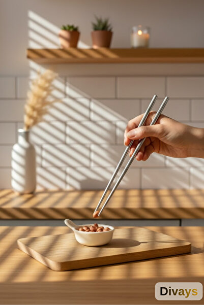 DİVAYS 1 Pair of Metal Stainless Steel Chopsticks | Korean Chinese Chopsticks | Hygienic Service