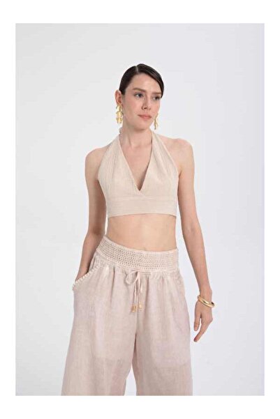 İpekçi Otantik Back-Tie Cotton Bralet Beige