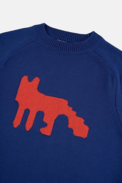 WWF Market Red Fox Knitwear Crew Neck Sweater - Navy Blue