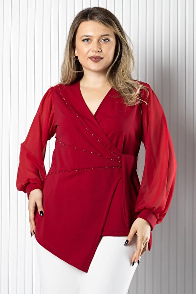SUBU TASARIM Chiffon Sleeve Tie Detail Blouse Red Tbs986