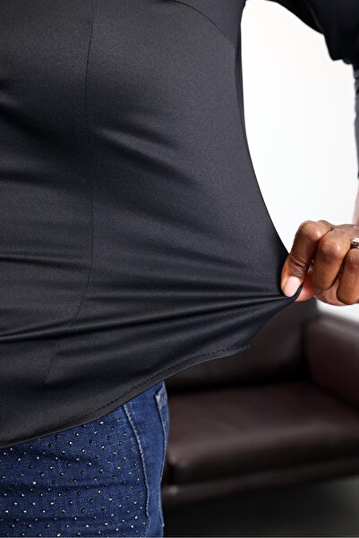 5in1Canpolat Μαύρο γυαλιστερό πουκάμισο εφαρμοστό 4897