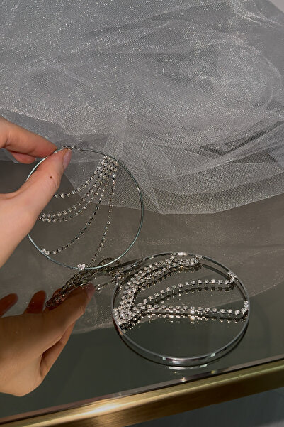 Silver Taşlı Halka Küpe