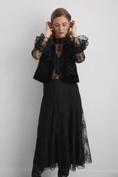 Gusto Anka Collection Lace Long Skirt - Black