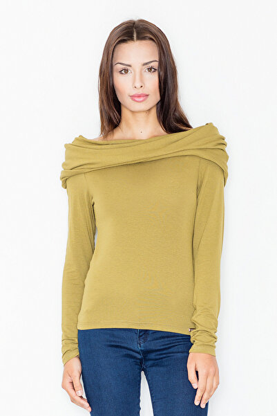 Figl Bluză cu mânecă lungă mulată - bluză cu guler înalt măsliniu M469 mărimea XL