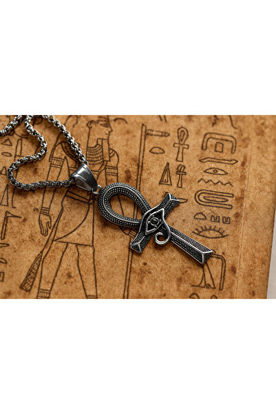 voyageaccessory Antique Aged Steel Black Zircon Stone Detailed Eye of Horus N...