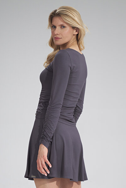 Figl Women's blouse with ruffles and long sleeves, dark gray M788, size S